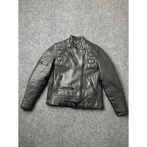 Womens Leather Schott Sportswear Black Moto Jacket Belted, Size 10 (S)